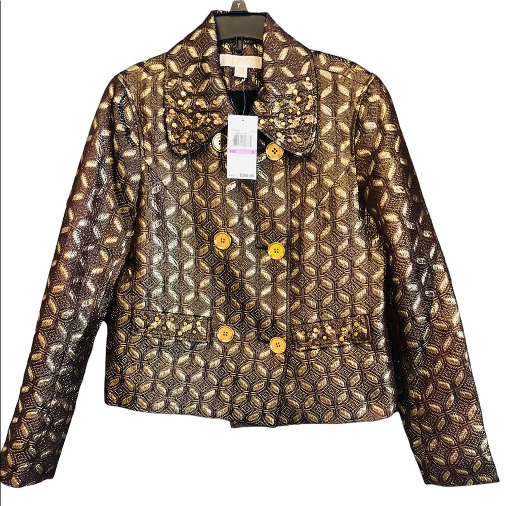 MICHAEL Michael Kors Metallic Studded Button Gold Career Blazer Size Medium